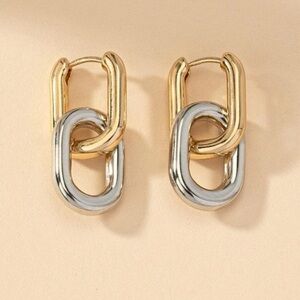 Anthro double link hoop sliver gold earrings
